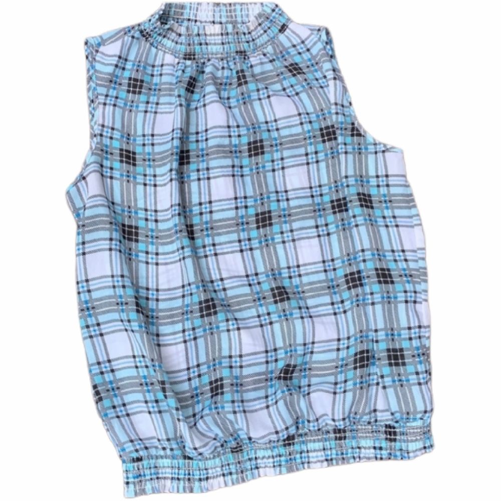 BOGO EUC PIANO Ruffled Plaid CottageCore Polyester Tri-Color Sleeveless Blouse